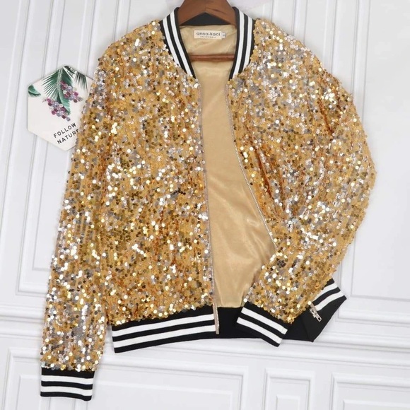 Sequin Bomber Zip-Up Jacket - Picture 1 of 1